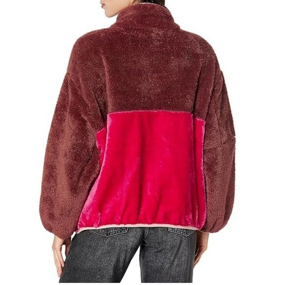 New Womens UGG Marlene II Plush Sherpa Fleece Jacket Size L Cherrywood/Cerise - Picture 2 of 3